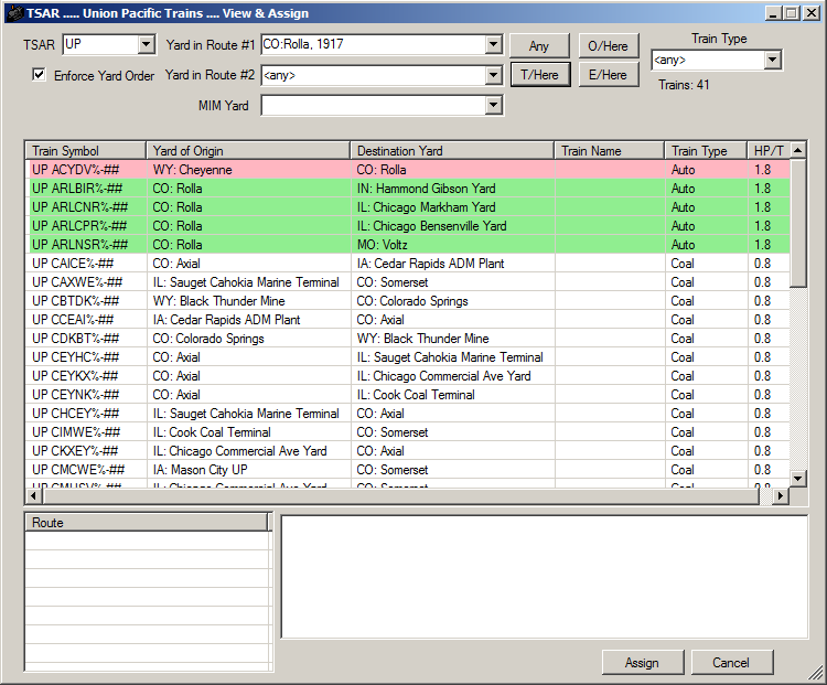 UP TSAR entries at Rolla